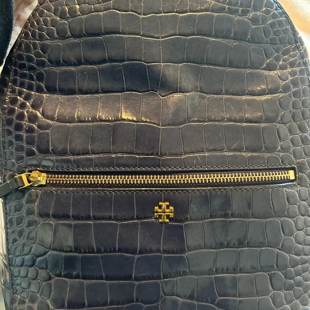 Tory Burch(AUTHENTIC) • Blue Croc-Embossed Backpack • - Picture 7 of 13